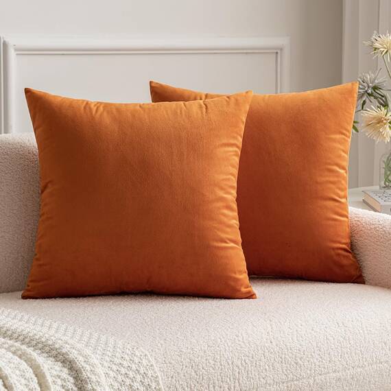 MIULEE 2er Set Kissenbezug Kissenhülle Dekorative Dekokissen Sofakissen Quadrat Wurfkissenbezug mit Verstecktem Reißverschluss Sofa Schlafzimmer 24x24 Zoll 60x60 cm Orange