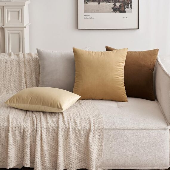 MIULEE 2er Set Samt Soft Solid Dekorative Quadrat Wurf Kissenbezüge Set Kissen Fall für Sofa Schlafzimmer Schokoladenbraun 16 x 16 Zoll 40x40 cm