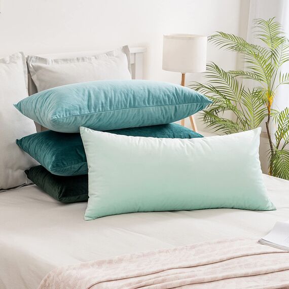 MIULEE 2er Set Kissenbezug Kissenhülle Dekorative Dekokissen Sofakissen Quadrat Wurfkissenbezug mit Verstecktem Reißverschluss Sofa Schlafzimmer 16x32 Zoll 40x80 cm Blaugrün