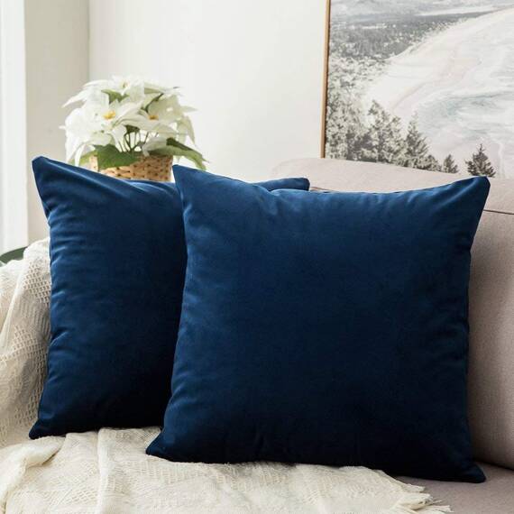 MIULEE 2er Set Kissenbezug Kissenhülle Dekorative Dekokissen Sofakissen Quadrat Wurfkissenbezug mit Verstecktem Reißverschluss Sofa Schlafzimmer 26x26 Zoll 65x65 cm Dunkelblau