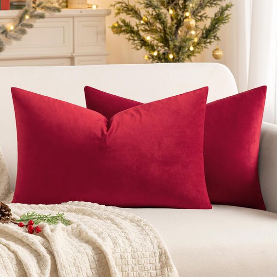 MIULEE 2er Set Kissenbezug Kissenhülle Dekorative Dekokissen Sofakissen Quadrat Wurfkissenbezug mit Verstecktem Reißverschluss Sofa Schlafzimmer 12x20 Zoll 30x50 cm Rot