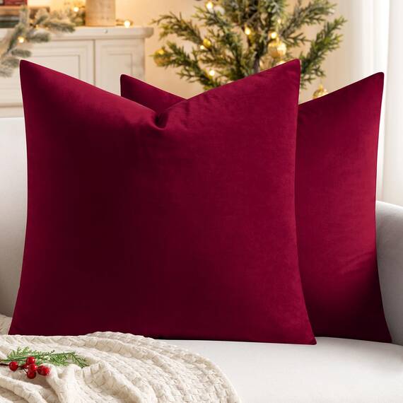 MIULEE 2er Set Kissenbezug Kissenhülle Dekorative Dekokissen Sofakissen Quadrat Wurfkissenbezug mit Verstecktem Reißverschluss Sofa Schlafzimmer 22x22 Zoll 55x55 cm Wein Rot