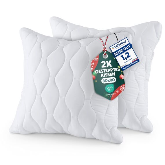 Utopia Bedding Kopfkissen 80x80 cm (2er Set), Gestepptes Kissen für Bett und als Dekokissen, Kissenfüllung, SofaKissen, Zierkissen für Couch (Weiß)