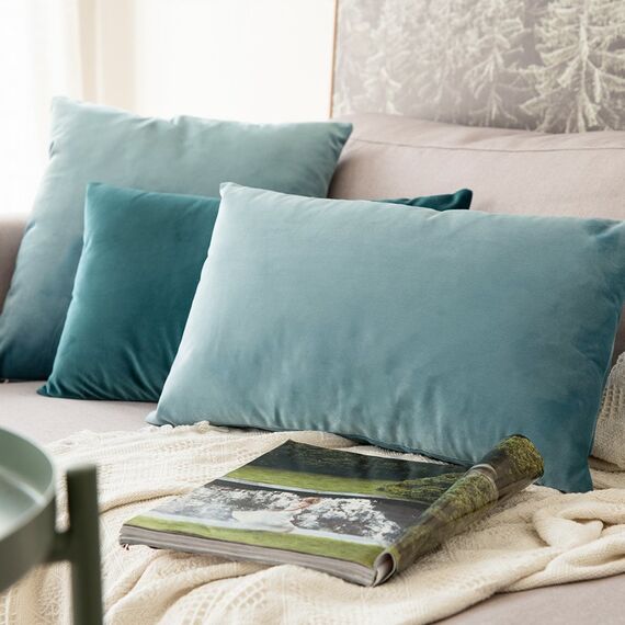 MIULEE 2er Set Kissenbezug Kissenhülle Dekorative Dekokissen Sofakissen Quadrat Wurfkissenbezug mit Verstecktem Reißverschluss Sofa Schlafzimmer 12x20 Zoll 30x50 cm Blaugrün