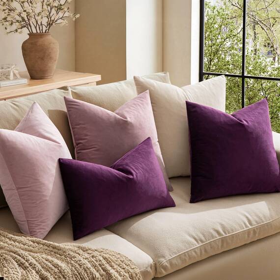 MIULEE 2er Set Kissenbezug Kissenhülle Dekorative Dekokissen Sofakissen Quadrat Wurfkissenbezug mit Verstecktem Reißverschluss Sofa Schlafzimmer 24x24 Zoll 60x60 cm Aubergine Lila