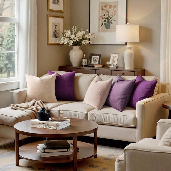 MIULEE 2er Set Kissenbezug Kissenhülle Dekorative Dekokissen Sofakissen Quadrat Wurfkissenbezug mit Verstecktem Reißverschluss Sofa Schlafzimmer 24x24 Zoll 60x60 cm Aubergine Lila