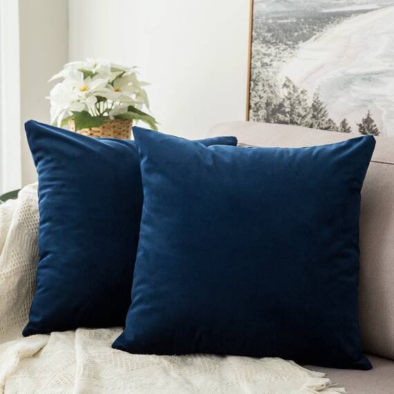 MIULEE 2er Set Kissenbezug Kissenhülle Dekorative Dekokissen Sofakissen Quadrat Wurfkissenbezug mit Verstecktem Reißverschluss Sofa Schlafzimmer 24x24 Zoll 60x60 cm Dunkelblau