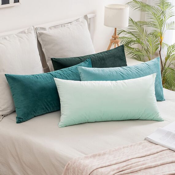 MIULEE 2er Set Kissenbezug Kissenhülle Dekorative Dekokissen Sofakissen Quadrat Wurfkissenbezug mit Verstecktem Reißverschluss Sofa Schlafzimmer 16x32 Zoll 40x80 cm Blaugrün