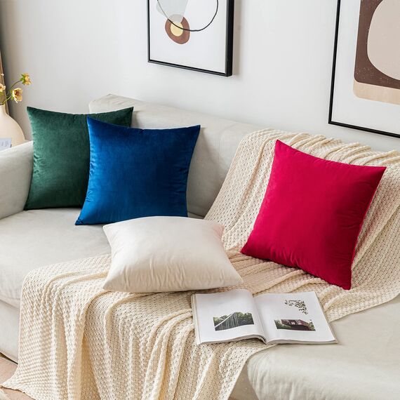 EMEMA Samt Kissenbezug Kissenhülle Dekorative Dekokissen Sofakissen Lendenkissen Wurfkissenbezug mit Verstecktem Reißverschluss Sofa Schlafzimmer 2er Set 40x40 cm Dunkelgrün