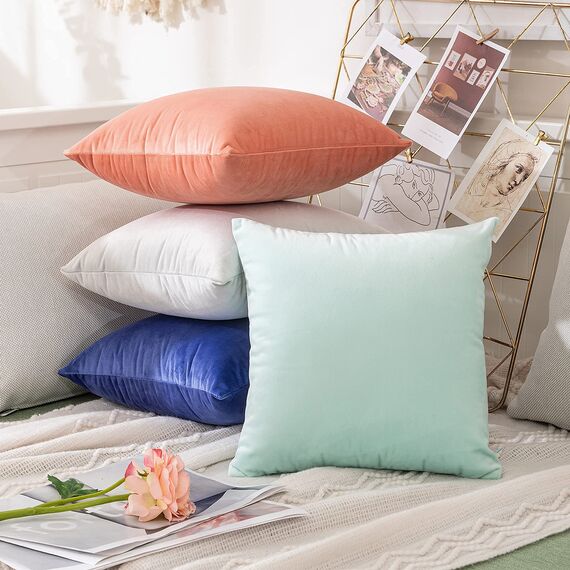 MIULEE 2er Set Samt Kissenbezug Kissenhülle Dekorative Dekokissen mit Verstecktem Reißverschluss Sofa Schlafzimmer, 18x18 Inch 45x45cm, Grau Weiß