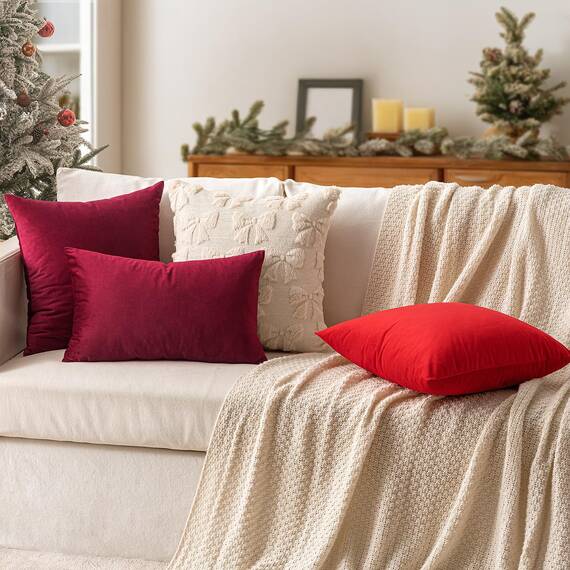 MIULEE 2er Set Kissenbezug Kissenhülle Dekorative Dekokissen Sofakissen Quadrat Wurfkissenbezug mit Verstecktem Reißverschluss Sofa Schlafzimmer 22x22 Zoll 55x55 cm Wein Rot