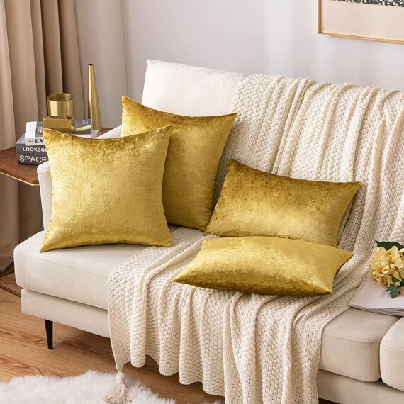 MIULEE 2er Set Kissenbezug Kissenhülle Dekorative Dekokissen Sofakissen Quadrat Wurfkissenbezug mit Verstecktem Reißverschluss Sofa Schlafzimmer 12x20 Zoll 30x50 cm Golden Luxuriös