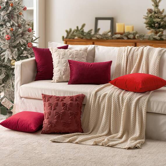 MIULEE 2er Set Kissenbezug Kissenhülle Dekorative Dekokissen Sofakissen Quadrat Wurfkissenbezug mit Verstecktem Reißverschluss Sofa Schlafzimmer 22x22 Zoll 55x55 cm Wein Rot