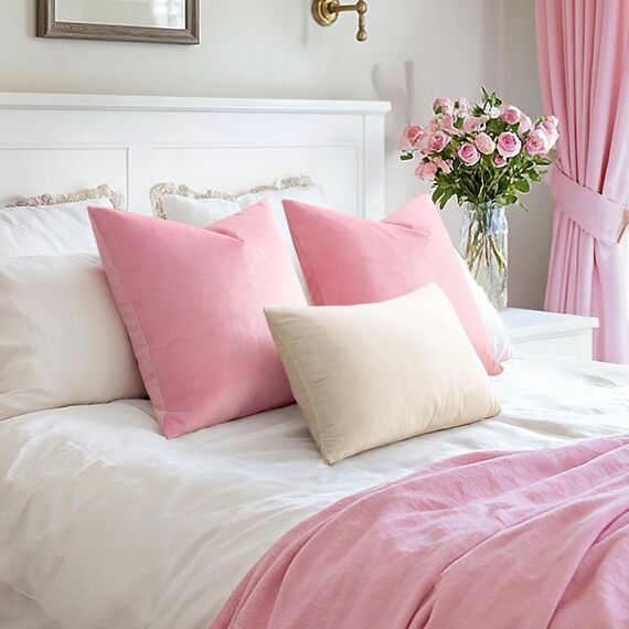 EMEMA Samt Kissenbezug Kissenhülle Dekorative Dekokissen Sofakissen Lendenkissen Wurfkissenbezug mit Verstecktem Reißverschluss Schlafzimmer Sofa 2er Set 40x40 cm Sakura Rosa