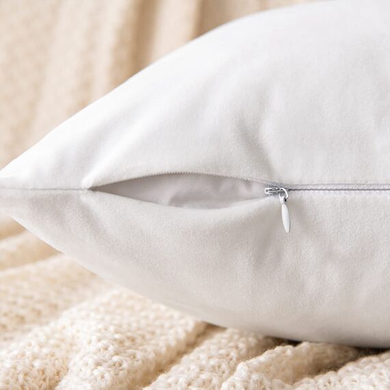 EMEMA Samt Kissenbezug Kissenhülle Dekorative Dekokissen Sofakissen Lendenkissen Wurfkissenbezug mit Verstecktem Reißverschluss Sofa Schlafzimmer 2er Set 40x40 cm Reines Weiß