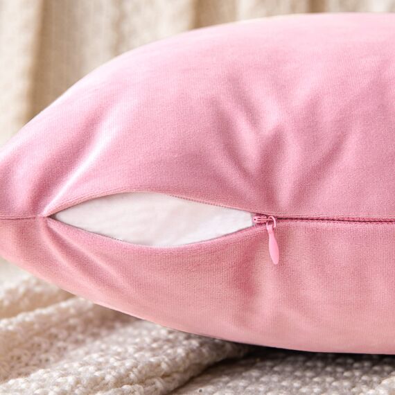 EMEMA Samt Kissenbezug Kissenhülle Dekorative Dekokissen Sofakissen Lendenkissen Wurfkissenbezug mit Verstecktem Reißverschluss Schlafzimmer Sofa 2er Set 40x40 cm Sakura Rosa