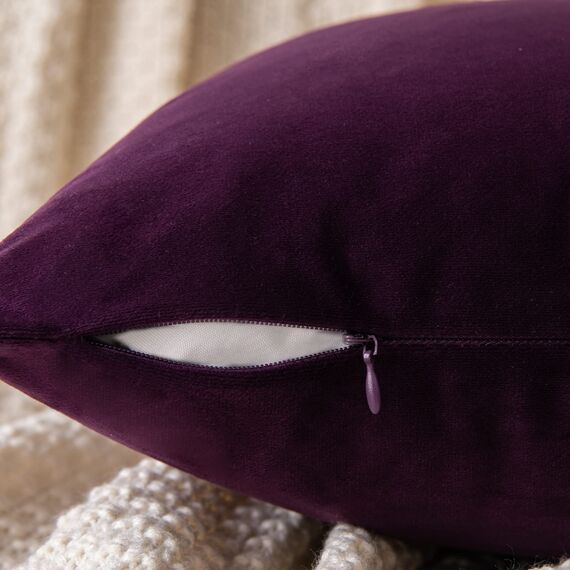 EMEMA Samt Kissenbezug Kissenhülle Dekorative Dekokissen Sofakissen Lendenkissen Wurfkissenbezug mit Verstecktem Reißverschluss Schlafzimmer Sofa 2er Set 50x50 cm Aubergine Lila