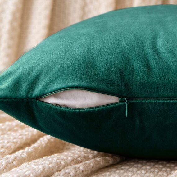 EMEMA Samt Kissenbezug Kissenhülle Dekorative Dekokissen Sofakissen Lendenkissen Wurfkissenbezug mit Verstecktem Reißverschluss Schlafzimmer Sofa 2er Set 45x45 cm Malachitgrün