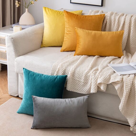 EMEMA Samt Kissenbezug Kissenhülle Dekorative Dekokissen Sofakissen Lendenkissen Wurfkissenbezug mit Verstecktem Reißverschluss Schlafzimmer Sofa 2er Set 30x50 cm Grau