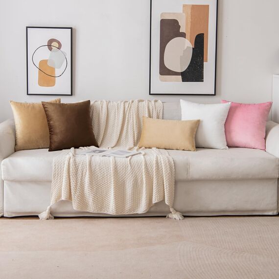 EMEMA Samt Kissenbezug Kissenhülle Dekorative Dekokissen Sofakissen Lendenkissen Wurfkissenbezug mit Verstecktem Reißverschluss Sofa Schlafzimmer 2er Set 40x40 cm Reines Weiß