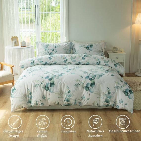 MILDLY Bettwäsche 220x240 Baumwolle, Bettwäsche-Sets mit Pflanzenmuster, Reißverschluss, ÖkoTex Zertifiziert, Enthält 1 Bettbezug 220x240 und 2 Kissenbezug 80x80, Lilio（Kaelyn）