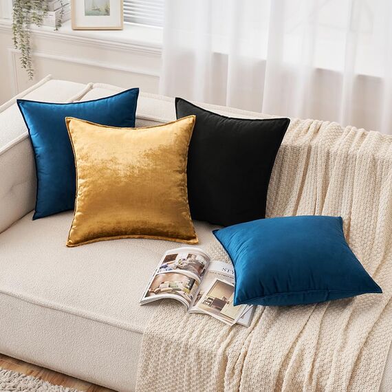 EMEMA Samt Kissenbezug Kissenhülle 40x40 cm Dekorative Sofakissen Dekokissen Umwickelte Kante 2er Set Kissenbezüge Zierkissenbezug für Sofa Wohnzimmer Schlafzimmer Schwarz
