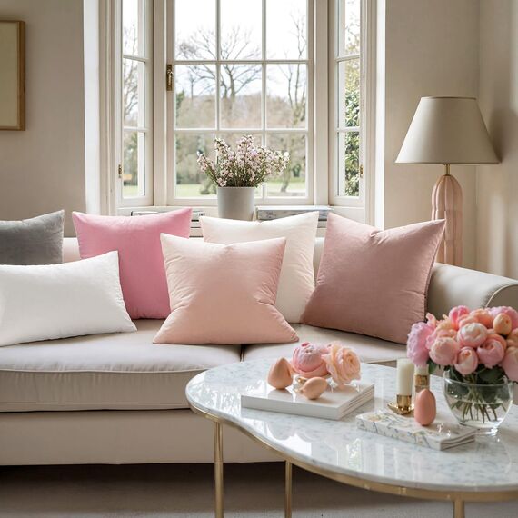 EMEMA Samt Kissenbezug Kissenhülle Dekorative Dekokissen Sofakissen Lendenkissen Wurfkissenbezug mit Verstecktem Reißverschluss Schlafzimmer Sofa 2er Set 40x40 cm Sakura Rosa