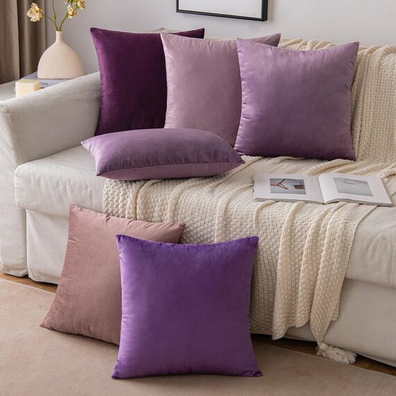 EMEMA Samt Kissenbezug Kissenhülle 40x40 cm Dekorative Dekokissen Aubergine Lila Sofakissen Lendenkissen Wurfkissenbezug mit Verstecktem Reißverschluss Schlafzimmer Sofa 2er Set