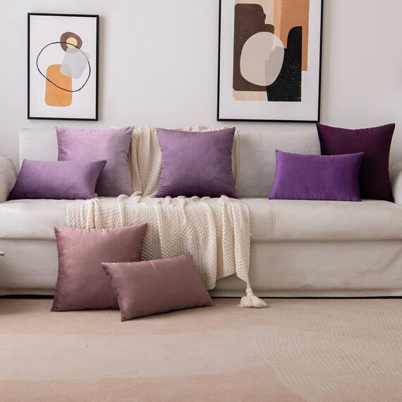 EMEMA Samt Kissenbezug Kissenhülle Dekorative Dekokissen Sofakissen Lendenkissen Wurfkissenbezug mit Verstecktem Reißverschluss Schlafzimmer Sofa 2er Set 40x40 cm Pink Lila