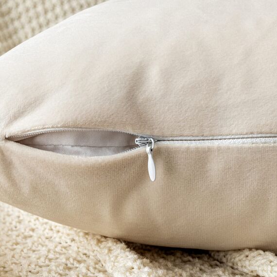 EMEMA Samt Kissenbezug Kissenhülle Dekorative Dekokissen Sofakissen Lendenkissen Wurfkissenbezug mit Verstecktem Reißverschluss Sofa Schlafzimmer 2er Set 40x40 cm Creme weiß