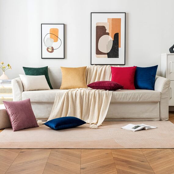 EMEMA Samt Kissenbezug Kissenhülle Dekorative Dekokissen Sofakissen Lendenkissen Wurfkissenbezug mit Verstecktem Reißverschluss Schlafzimmer Sofa 2er Set 40x40 cm Dunkelblau