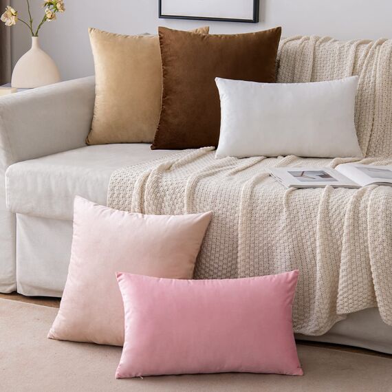 EMEMA Samt Kissenbezug Kissenhülle Dekorative Dekokissen Sofakissen Lendenkissen Wurfkissenbezug mit Verstecktem Reißverschluss Schlafzimmer Sofa 2er Set 40x40 cm Sakura Rosa