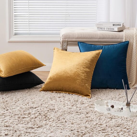 EMEMA Samt Kissenbezug Kissenhülle 50x50 cm Dekorative Sofakissen Dekokissen Umwickelte Kante 2er Set Kissenbezüge Zierkissenbezug für Sofa Wohnzimmer Schlafzimmer Champagner Golden