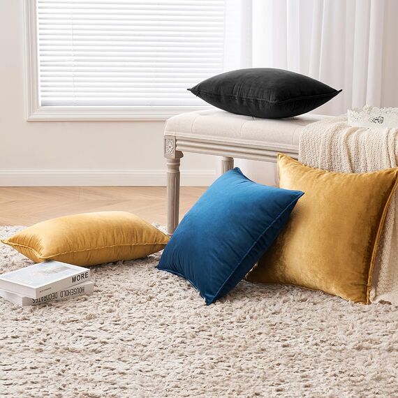 EMEMA Samt Kissenbezug Kissenhülle 50x50 cm Dekorative Sofakissen Dekokissen Umwickelte Kante 2er Set Kissenbezüge Zierkissenbezug für Sofa Wohnzimmer Schlafzimmer Champagner Golden