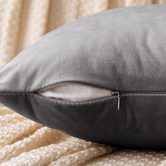 EMEMA Samt Kissenbezug Kissenhülle Dekorative Dekokissen Sofakissen Lendenkissen Wurfkissenbezug mit Verstecktem Reißverschluss Schlafzimmer Sofa 2er Set 30x50 cm Grau