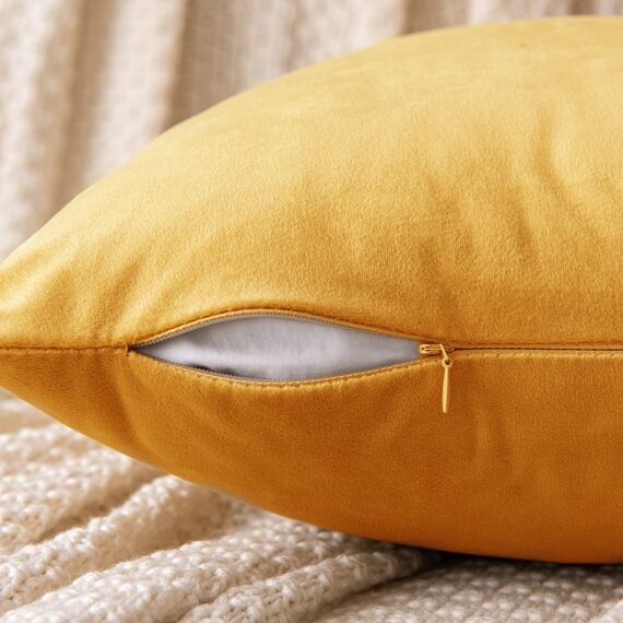 EMEMA Samt Kissenbezug Kissenhülle Dekorative Dekokissen Sofakissen Lendenkissen Wurfkissenbezug mit Verstecktem Reißverschluss Schlafzimmer Sofa 2er Set 40x40 cm Golden