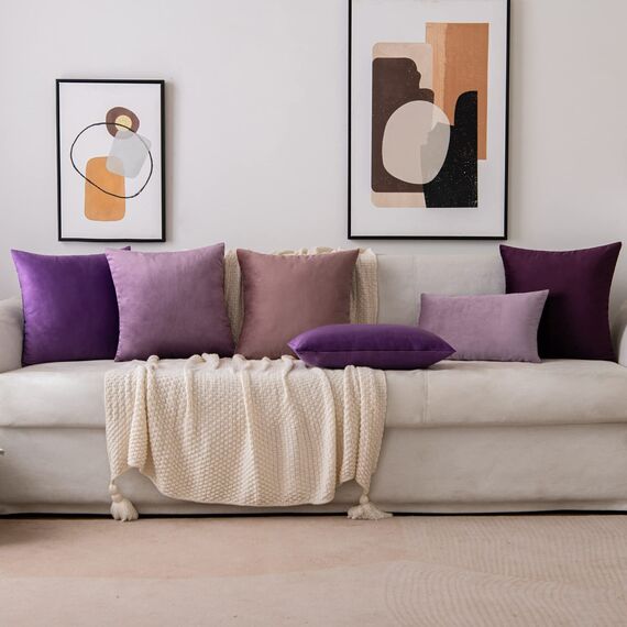 EMEMA Samt Kissenbezug Kissenhülle Dekorative Dekokissen Sofakissen Lendenkissen Wurfkissenbezug mit Verstecktem Reißverschluss Schlafzimmer Sofa 2er Set 40x40 cm Pink Lila