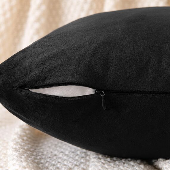 EMEMA Samt Kissenbezug Kissenhülle Dekorative Dekokissen Sofakissen Lendenkissen Wurfkissenbezug mit Verstecktem Reißverschluss Schlafzimmer Sofa 2er Set 40x60 cm Schwarz