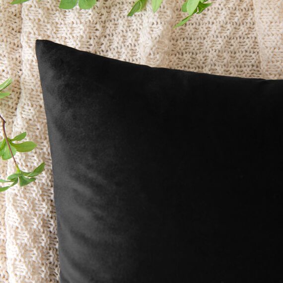 EMEMA Samt Kissenbezug Kissenhülle Dekorative Dekokissen Sofakissen Lendenkissen Wurfkissenbezug mit Verstecktem Reißverschluss Schlafzimmer Sofa 2er Set 40x60 cm Schwarz