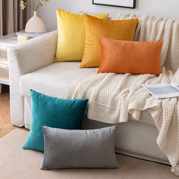 EMEMA Samt Kissenbezug Kissenhülle Dekorative Dekokissen Sofakissen Lendenkissen Wurfkissenbezug mit Verstecktem Reißverschluss Schlafzimmer Sofa 2er Set 40x60 cm Grau