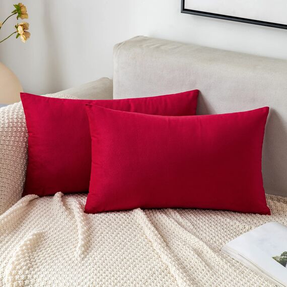 EMEMA Samt Kissenbezug Kissenhülle Dekorative Dekokissen Sofakissen Lendenkissen Wurfkissenbezug mit Verstecktem Reißverschluss Sofa Schlafzimmer 2er Set 40x60 cm Rot