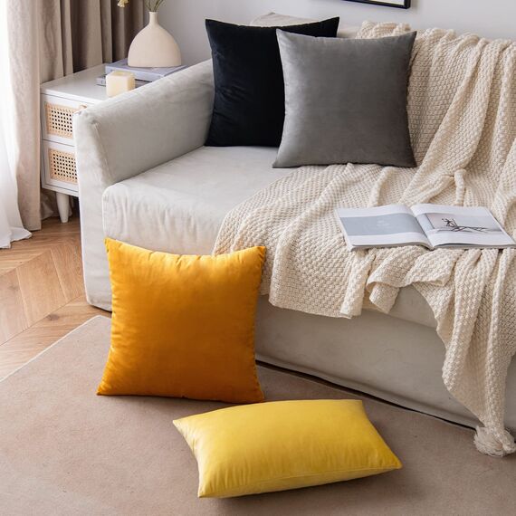 EMEMA Samt Kissenbezug Kissenhülle Dekorative Dekokissen Sofakissen Lendenkissen Wurfkissenbezug mit Verstecktem Reißverschluss Schlafzimmer Sofa 2er Set 40x60 cm Grau