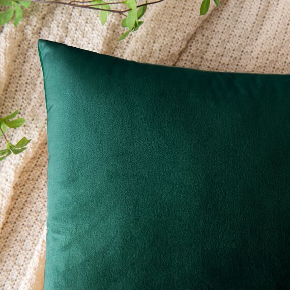 EMEMA Samt Kissenbezug Kissenhülle Dekorative Dekokissen Sofakissen Lendenkissen Wurfkissenbezug mit Verstecktem Reißverschluss Schlafzimmer Sofa 2er Set 45x45 cm Malachitgrün