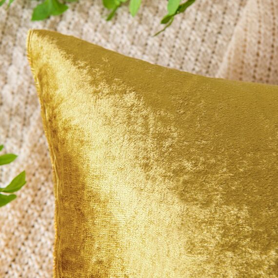 EMEMA Samt Kissenbezug Kissenhülle Dekorative Dekokissen Sofakissen Lendenkissen Wurfkissenbezug mit Verstecktem Reißverschluss Schlafzimmer Sofa 2er Set 40x40 cm Golden Luxuriös