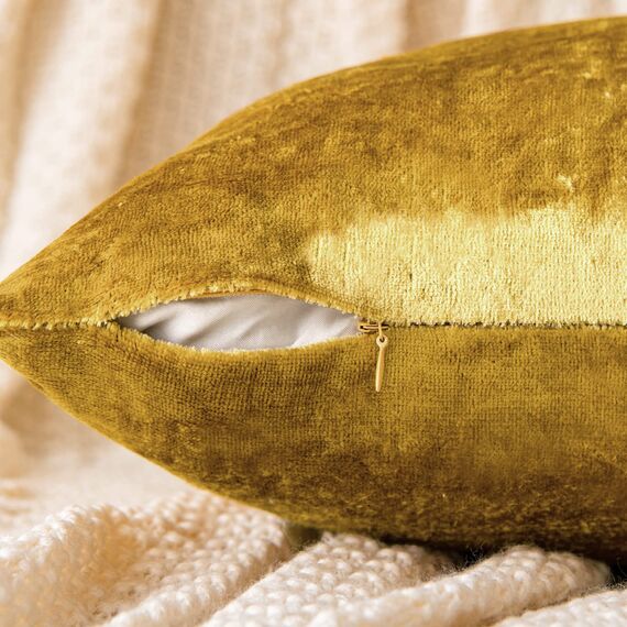 EMEMA Samt Kissenbezug Kissenhülle Dekorative Dekokissen Sofakissen Lendenkissen Wurfkissenbezug mit Verstecktem Reißverschluss Schlafzimmer Sofa 2er Set 30x50 cm Golden Luxuriös
