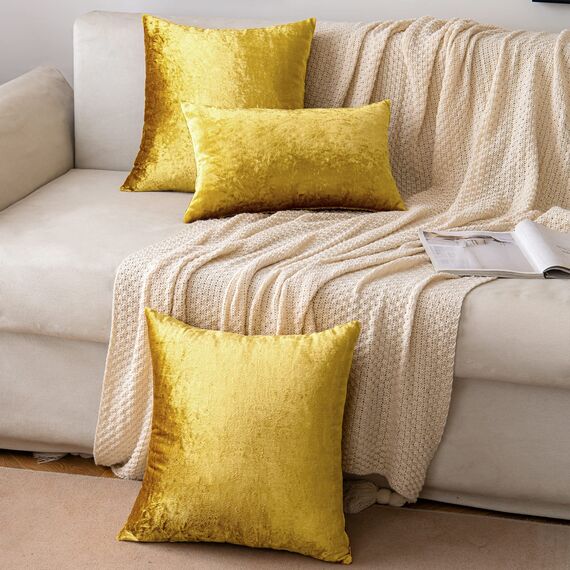 EMEMA Samt Kissenbezug Kissenhülle Dekorative Dekokissen Sofakissen Lendenkissen Wurfkissenbezug mit Verstecktem Reißverschluss Schlafzimmer Sofa 2er Set 40x40 cm Golden Luxuriös