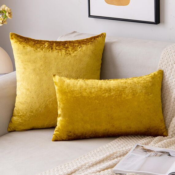 EMEMA Samt Kissenbezug Kissenhülle Dekorative Dekokissen Sofakissen Lendenkissen Wurfkissenbezug mit Verstecktem Reißverschluss Schlafzimmer Sofa 2er Set 40x60 cm Golden Luxuriös