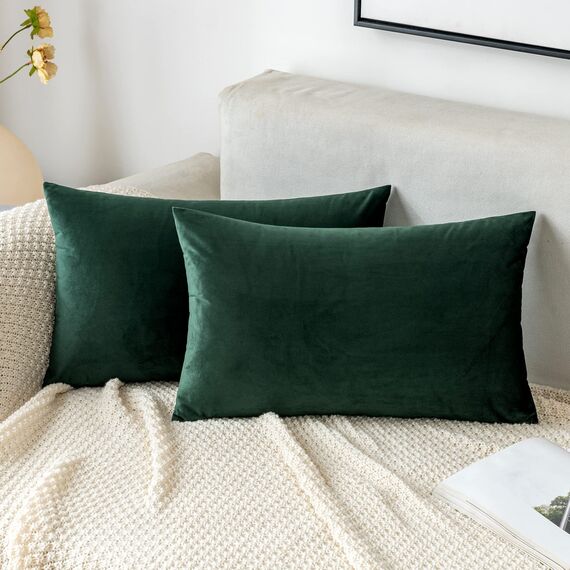 EMEMA Samt Kissenbezug Kissenhülle 30x50 cm Dekorative Dekokissen Dunkelgrün Sofakissen Lendenkissen Wurfkissenbezug mit Verstecktem Reißverschluss Sofa Schlafzimmer 2er Set