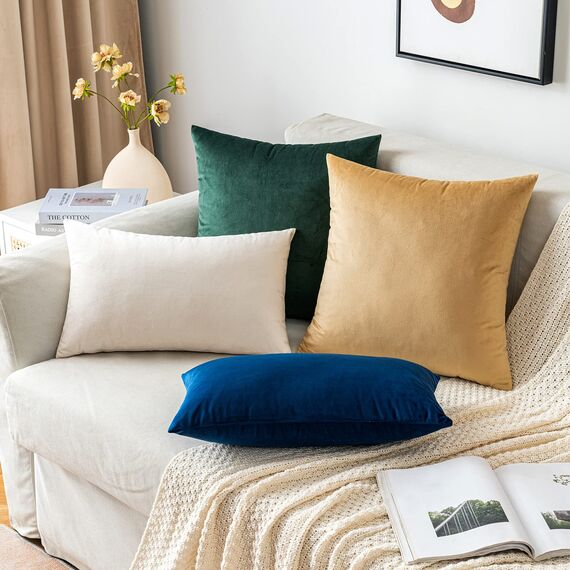 EMEMA Samt Kissenbezug Kissenhülle 30x50 cm Dekorative Dekokissen Dunkelgrün Sofakissen Lendenkissen Wurfkissenbezug mit Verstecktem Reißverschluss Sofa Schlafzimmer 2er Set