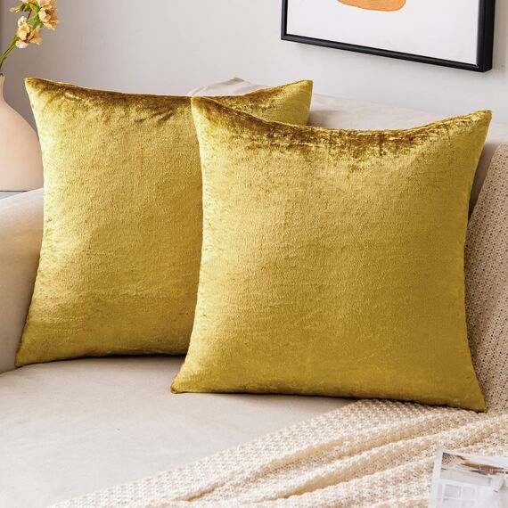 EMEMA Samt Kissenbezug Kissenhülle Dekorative Dekokissen Sofakissen Lendenkissen Wurfkissenbezug mit Verstecktem Reißverschluss Schlafzimmer Sofa 2er Set 45x45 cm Golden Luxuriös
